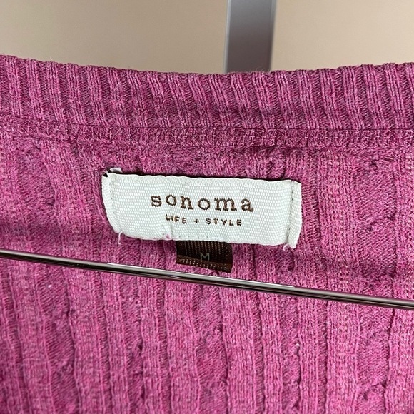 Sonoma Medium Vintage Grandma Cardigan Cotton Ribbed Cable Knit Pink Grannycore - Picture 7 of 8